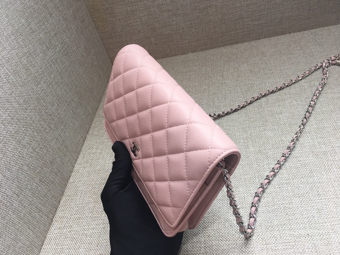 Lambskin Wallet On Chain Shoulder Bag A33814 Pink/Silver